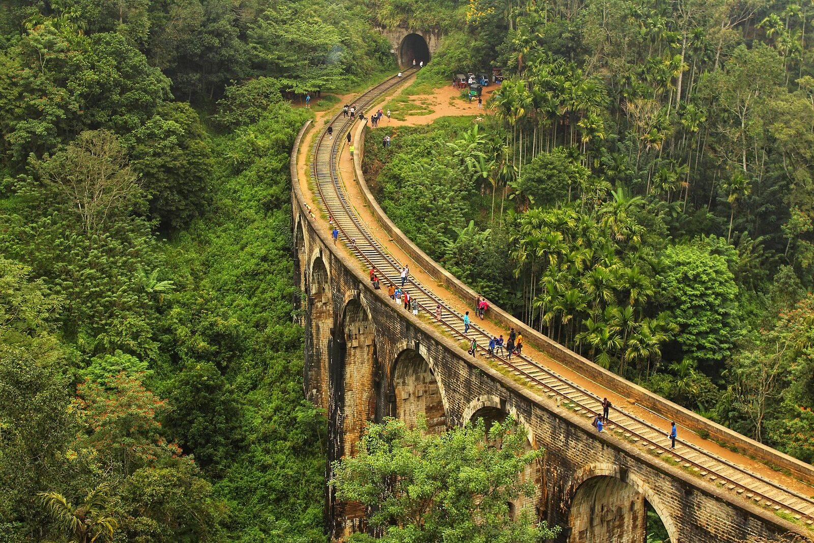 Mist covered Ella mountains and Nine Arches Bridge